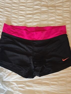 Nike Women’s Black Athletic Shorts with Hot Pink Waistband